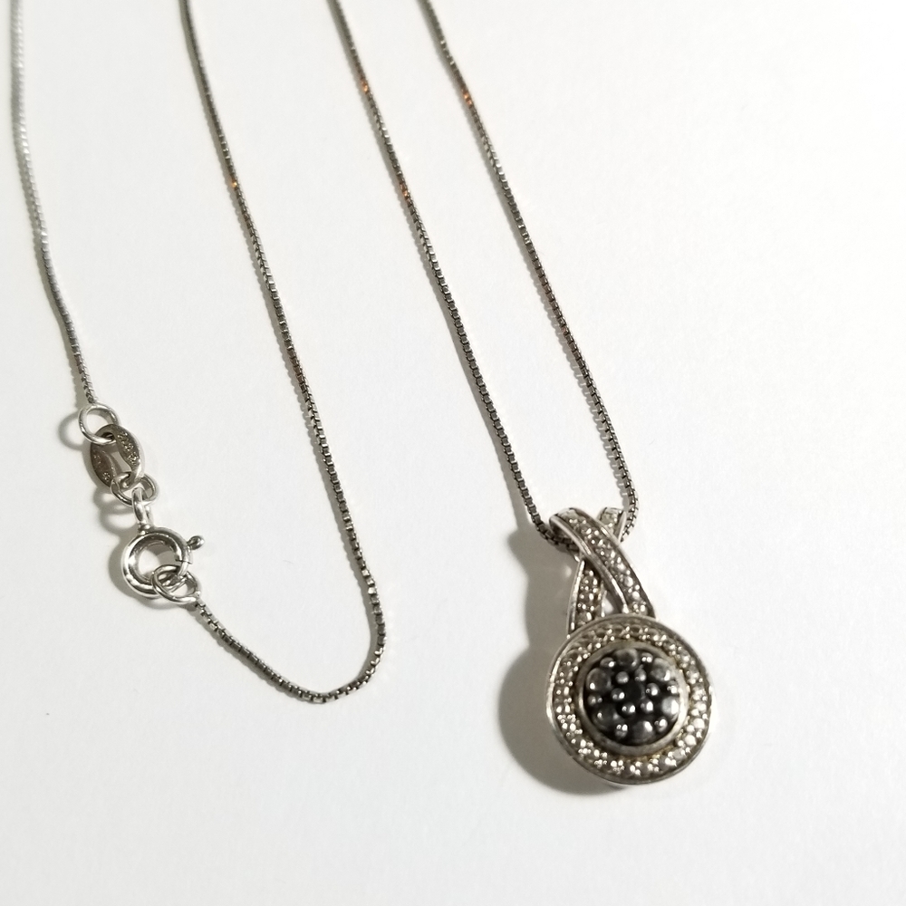 Sterling Silver 925 Marcasite Circle Necklace 17"